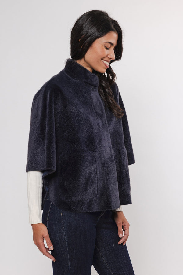 Dewi Faux Fur Cape - Navy