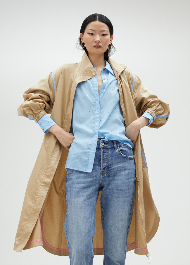 Trench Coat with Blue Piping