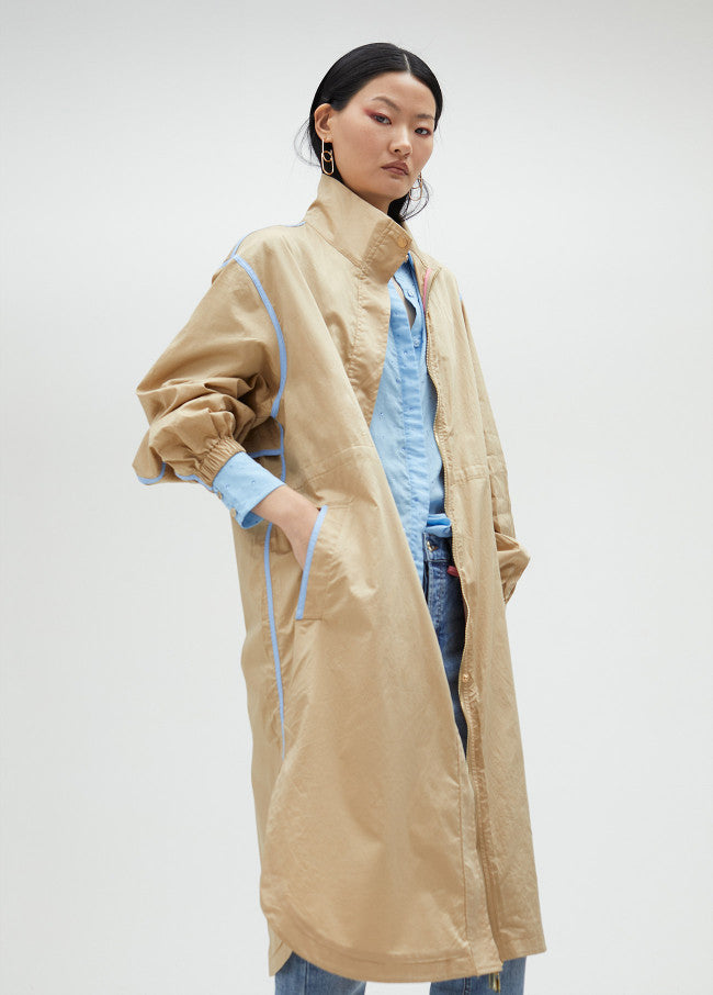 Trench Coat with Blue Piping