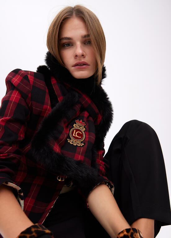 AW25 Lola Casademunt Double-sided tartan and faux fur scarf