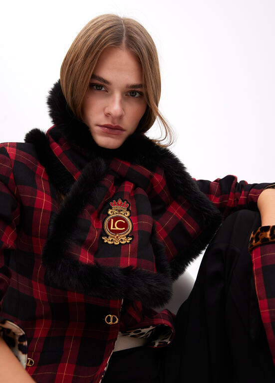 AW25 Lola Casademunt Double-sided tartan and faux fur scarf