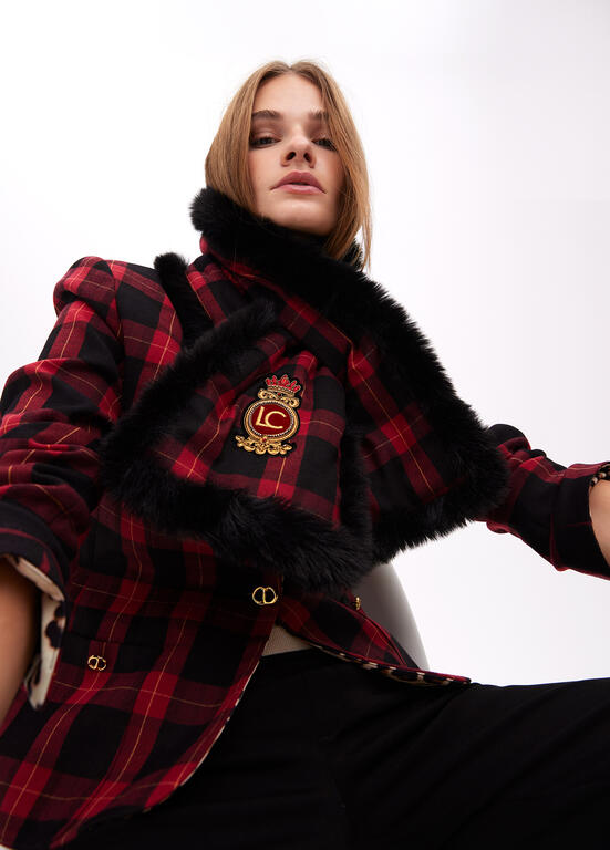 AW25 Lola Casademunt Double-sided tartan and faux fur scarf