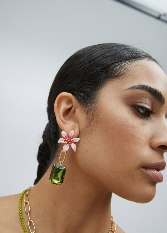 Flower and Crystal Earrings