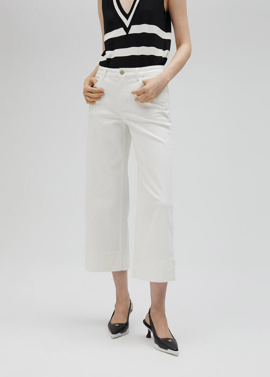 Cropped Wide Leg Denim Pants - White