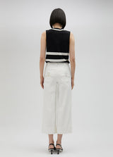 Cropped Wide Leg Denim Pants - White