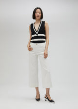 Cropped Wide Leg Denim Pants - White