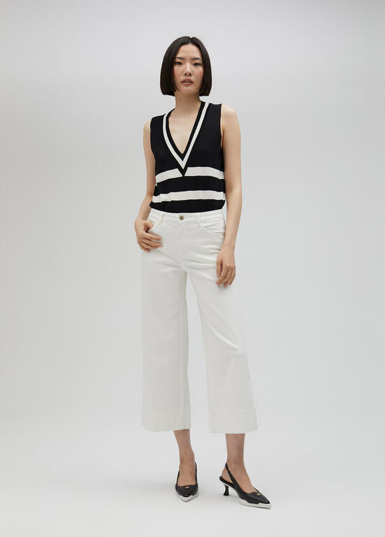Cropped Wide Leg Denim Pants - White
