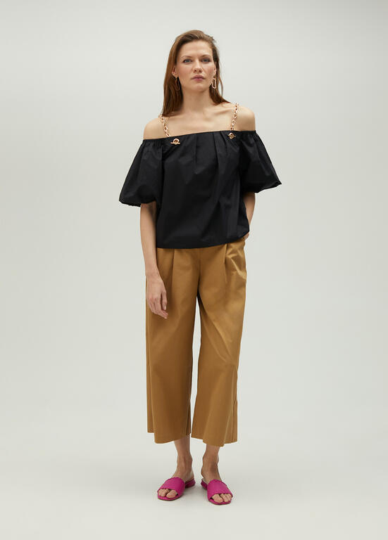 Poplin Wide Leg Trousers - Camel